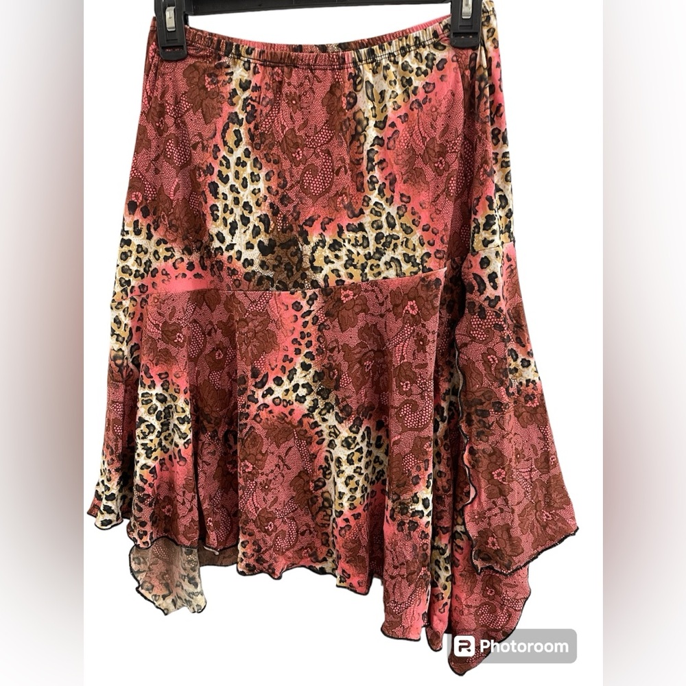 Baranda Black/Pink Leopard Print Midi Skirt Sz(S) - Picture 2 of 5